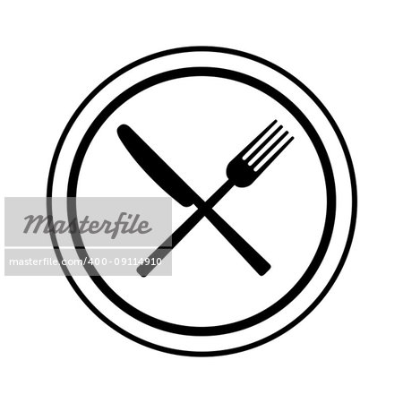 Fork and knife on plate background. Vector illustration