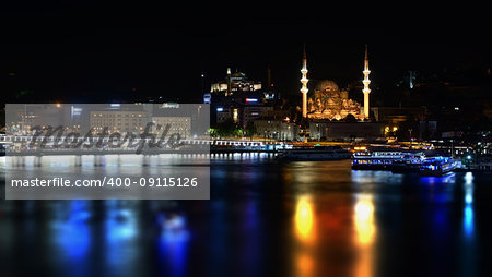 Panorama of Istanbul at night, Istanbul, Turkey