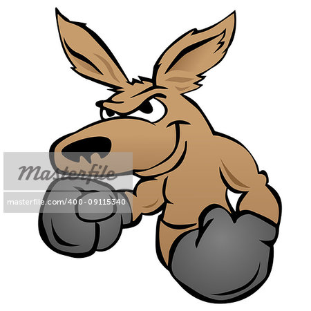 Funny kangaroo wearing boxing gloves, fighting pose and smiling, vector illustration