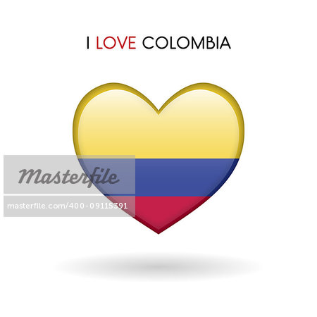 Love Colombia symbol. Flag Heart Glossy icon on a white background isolated vector illustration eps10