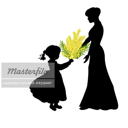 Silhouette girl gives mom mimosa. Mothers day. Vector Illustration