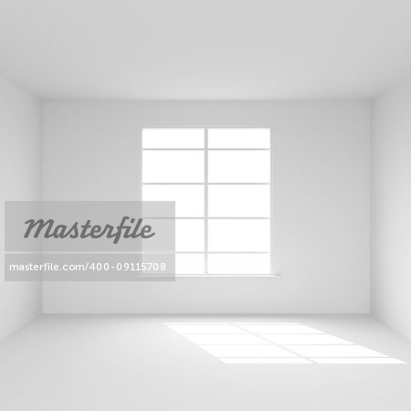 White room with big window 3D render