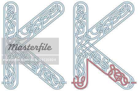 Maze in the shape of capital letter K - worksheet for learning alphabet