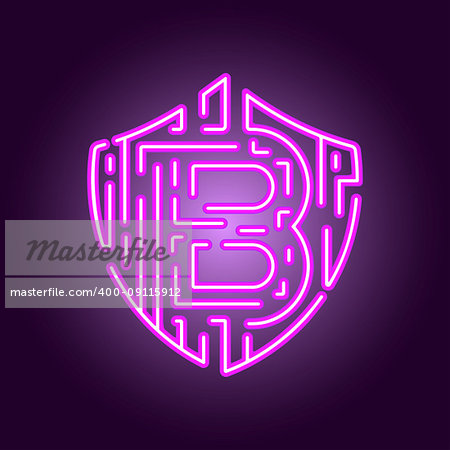 Bitcoin digital currency crypto currency. The concept of security of the crypto currency. Neon style logo. EPS 10