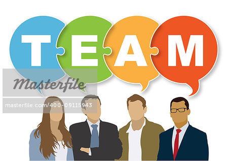 Good business team. The members of the team think differently, but they are talking together the same.
