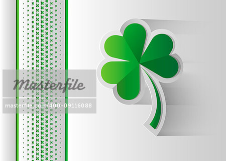 Happy Saint Patrick s Day celebration card with clover leaf. Paper cut Vector illustration.