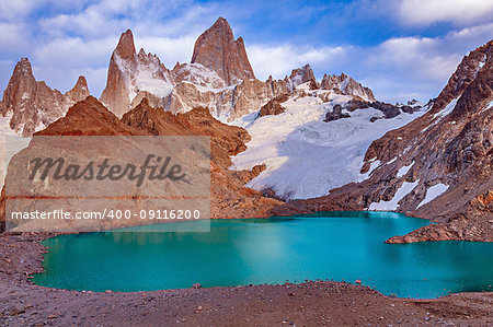 Amazing sunrise view of Fitz Roy mountain. Los Glaciares National park. Argentina.