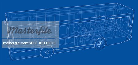 Concept city bus. Vector rendering of 3d. Wire-frame style. The layers of visible and invisible lines are separated