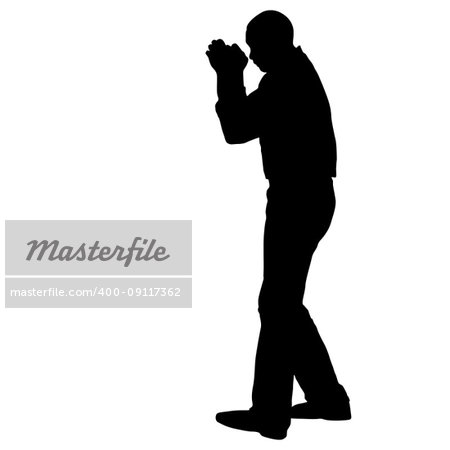 Black silhouette of an athlete boxer on a white background.