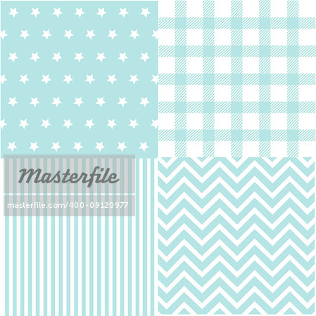 Cute set of Baby Boy seamless patterns with fabric textures