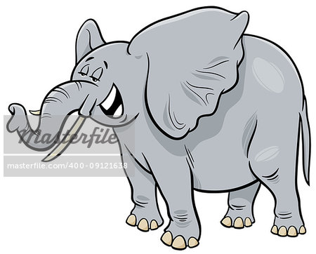 Cartoon Illustration of Funny Gray African Elephant Animal Character