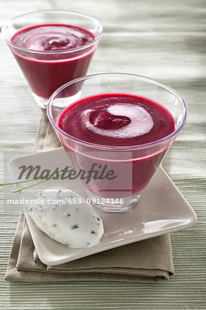 Beetroot soup with herb cream