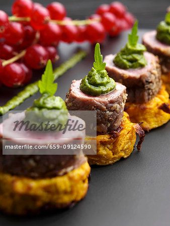 Lamb on a sweet potato rosti with salsa verde