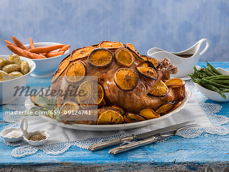 Whole Turkey glazed with orange slices