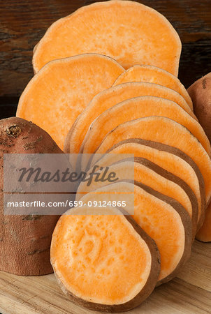 Sliced raw Sweet potatoes Sliced raw Sweet potatoes