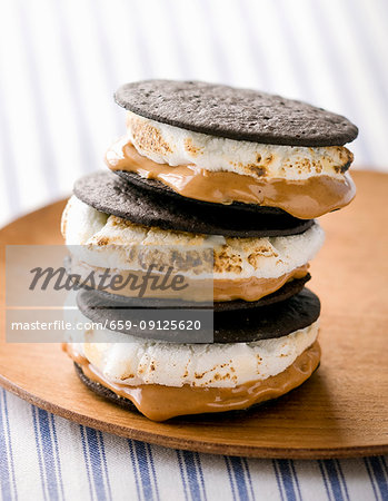 A stack of chocolate and peanut butter s'mores (USA)