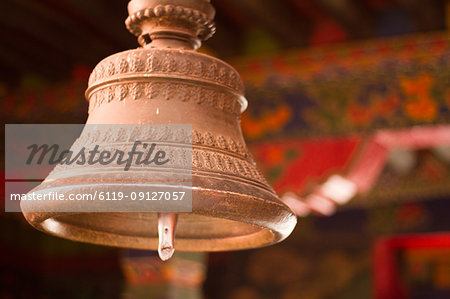 Tashi Lhunpo Monastery ceremonial bell, Shigatse, Tibet, China, Asia