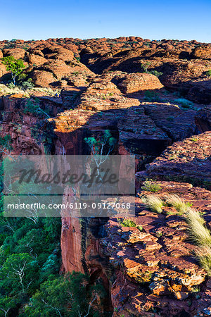 Sandstone Domes on a cliff edge, with the Garden of Eden below, at Watarrka (Kings Canyon), Northern Territory, Australia, Pacific
