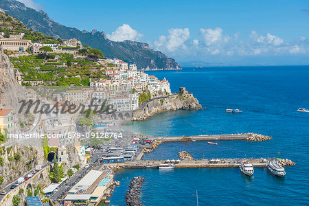 Amalfi, Amalfi coast, Salerno, Campania, Italy. High angle view of Amalfi