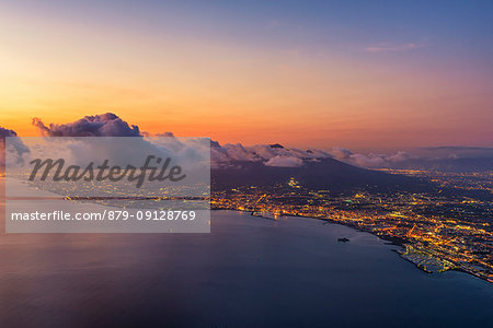 Gulf of Naples, Campania, Italy. High angle view of the Gulf of Naples and Vesuvius