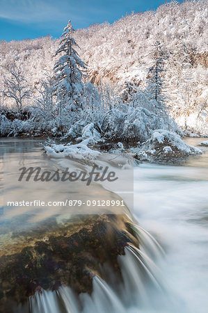 Crystalline water of Plitvice Lakes National Park in winter, Plitvicka Jezera, Lika and Senj County, Croatia