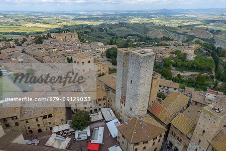 San Gimignano seen from the Podestà tower. Italy, Tuscany, Siena district.