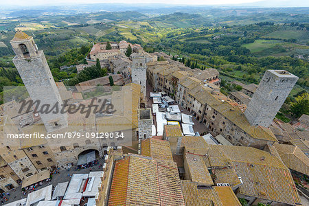 San Gimignano seen from the Podestà tower. Italy, Tuscany, Siena district.