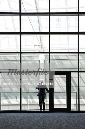 Businessman in a large lobby area
