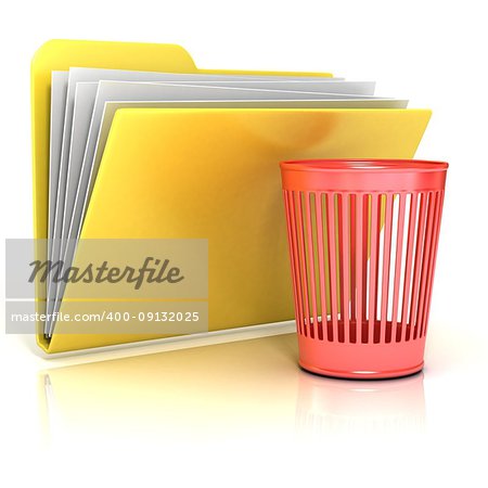 Empty red recycle bin folder icon, 3D render illustration, isolated on white background