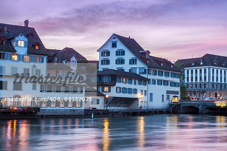 Panorama of Zurich at sunset. Zurich, Switzerland.