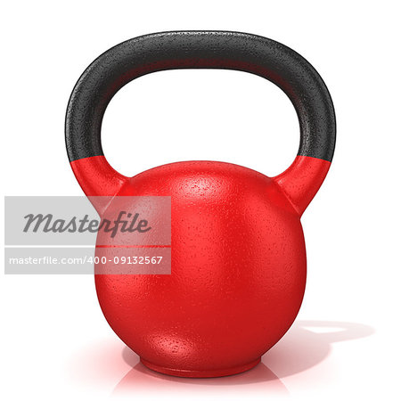 Red kettle bell weight, isolated on a white background. 3D render illustration.