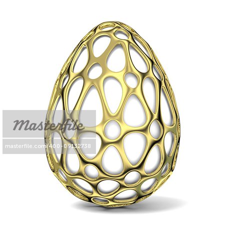 Gold egg ornament. 3D render illustration isolated on a white background