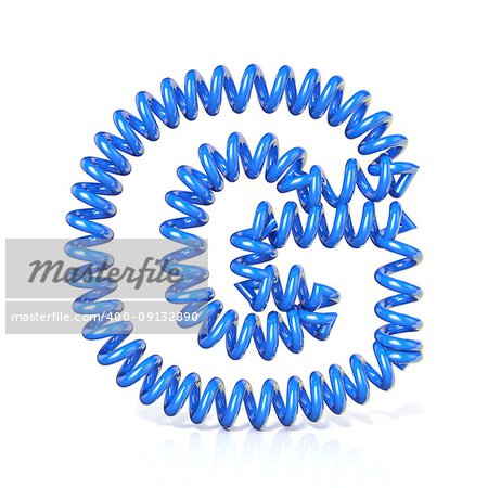 Spring, spiral cable font collection letter - G. 3D render illustration, isolated on white background