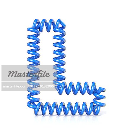 Spring, spiral cable font collection letter - L. 3D render illustration, isolated on white background