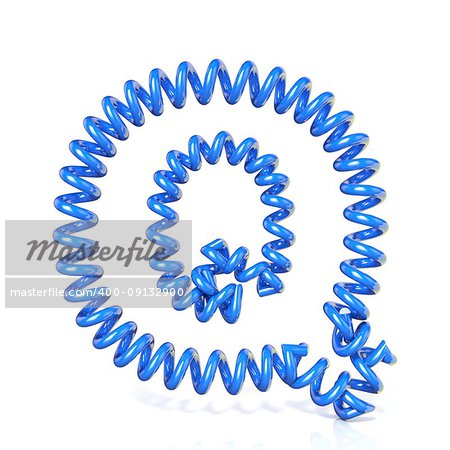 Spring, spiral cable font collection letter - Q. 3D render illustration, isolated on white background