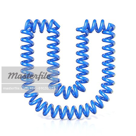 Spring, spiral cable font collection letter - U. 3D render illustration, isolated on white background