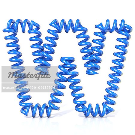 Spring, spiral cable font collection letter - W. 3D render illustration, isolated on white background