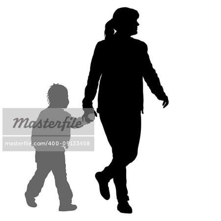 Silhouette of happy family on a white background.