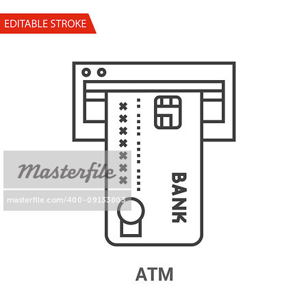 ATM Icon. Thin Line Vector Illustration - Adjust stroke weight - Expand to any Size - Easy Change Colour - Editable Stroke - Pixel Perfect