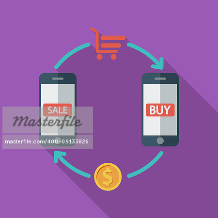 Mobile commerce. Color flat design style. Vector illustration.