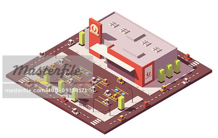 Vector isometric low poly consumer electronics supermarket building