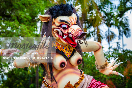Close-up of an Ogoh-ogoh statue built for the Ngrupuk Parade, which takes place on the eve of Nyepi Day in Ubud in Gianyar, Bali, Indonesia