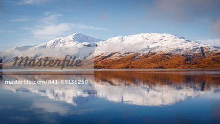 Wintery scene of Loch Linnhe, near Fort William, in calm weather with reflections, Highlands, Scotland, United Kingdom, Europe