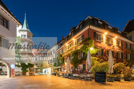 Square in the Upper Town at dusk, Meersburg, Baden-Wurttemberg, Germany, Europe