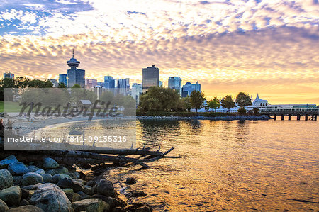 View of Canada Place and Vancouver Lookout Tower from CRAB Park, Vancouver, British Columbia, Canada, North America