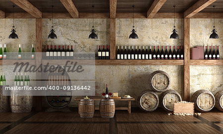 Old wine cellar with bench for tasting - 3d rendering