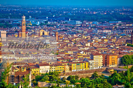 City of Verona old center and Adige river aerial panoramic view, Veneto region of Italy