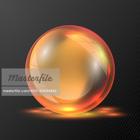 3d orange vector sphere.Vector illustration of transparent clear shiny crystal ball logo.
