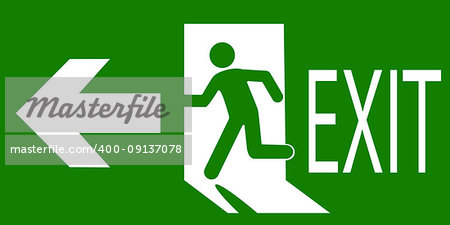 Green sign of an emergency or fire exit indicating the direction of movement. Vector illustration.