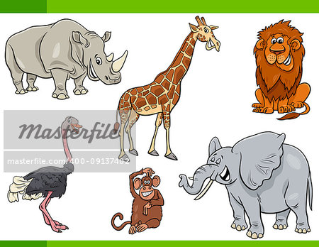 Cartoon Illustration of Funny Safari Animal Characters Set